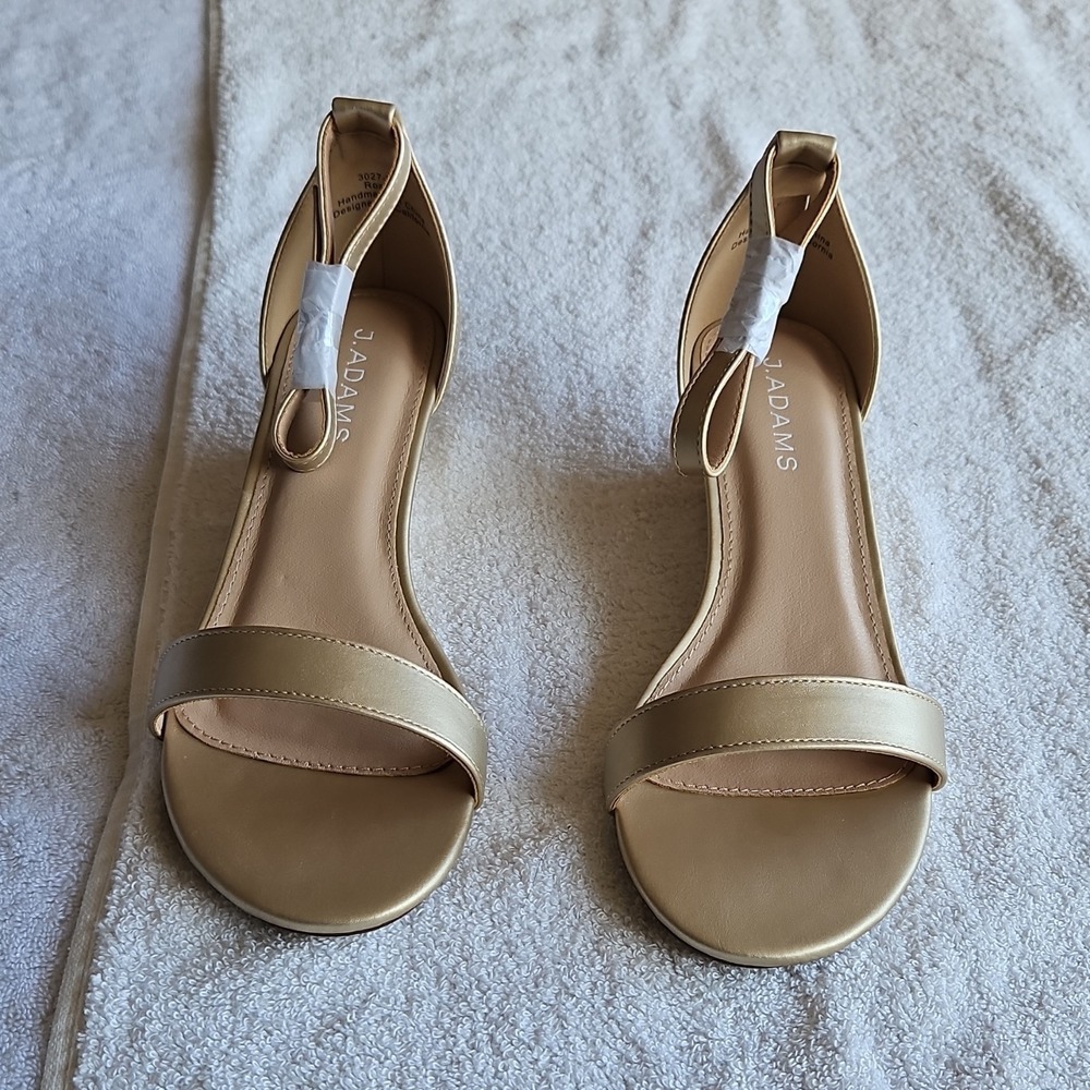 J.‎ Adams Gold PU Wedge Ankle Strap Sandals Buckle Women's Size 9